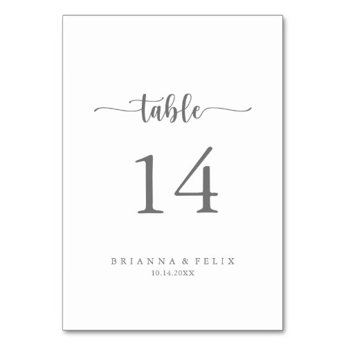 Minimalist Calligraphy Silver Wedding Table Number