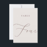 Minimalist Calligraphy Table Four Table Number<br><div class="desc">Help your guests find their way with these double sided table number cards. The neutral design features a minimalist card decorated with romantic and elegant typography. Designed to coordinate with for the «ETHEREAL» Wedding Invitation Collection. Other table numbers in the collection are sold separately. View the collection link on this...</div>