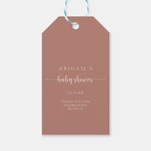 Minimalist Calligraphy Terracotta Baby Shower Gift Tags