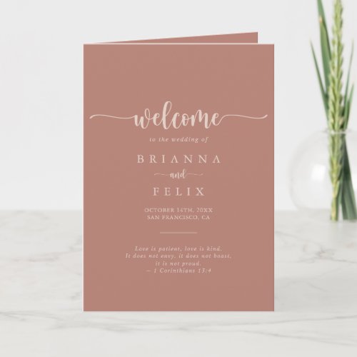 Minimalist Calligraphy Terracotta Folded Wedding  Program