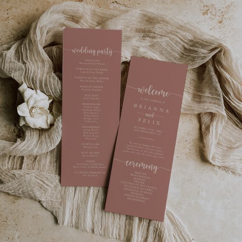 Minimalist Calligraphy Terracotta Wedding Program