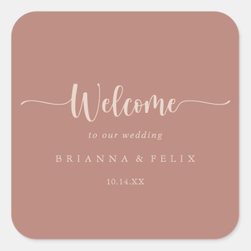 Minimalist Calligraphy Terracotta Wedding Welcome  Square Sticker