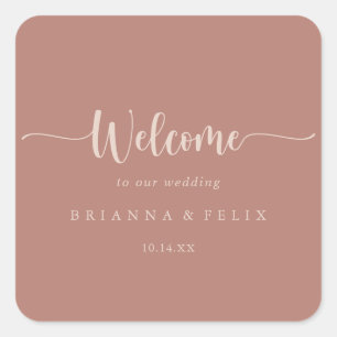 Minimalist Calligraphy Terracotta Wedding Welcome Square Sticker