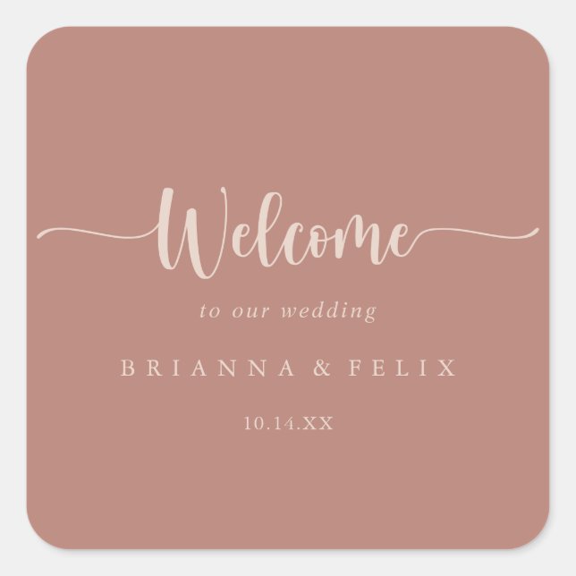 Minimalist Calligraphy Terracotta Wedding Welcome  Square Sticker (Front)