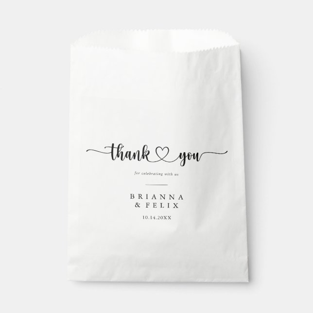 Minimalist Calligraphy Thank You Wedding Favor Bag (Front)