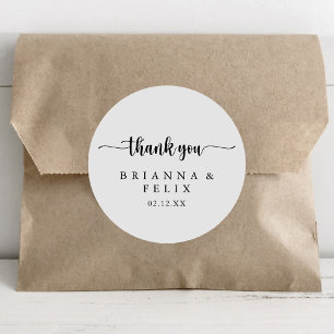 Minimalist Calligraphy Thank You Wedding Favor Classic Round Sticker