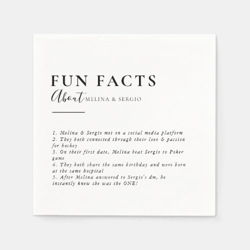 Minimalist Calligraphy Trivia Fun Facts Wedding  Napkins