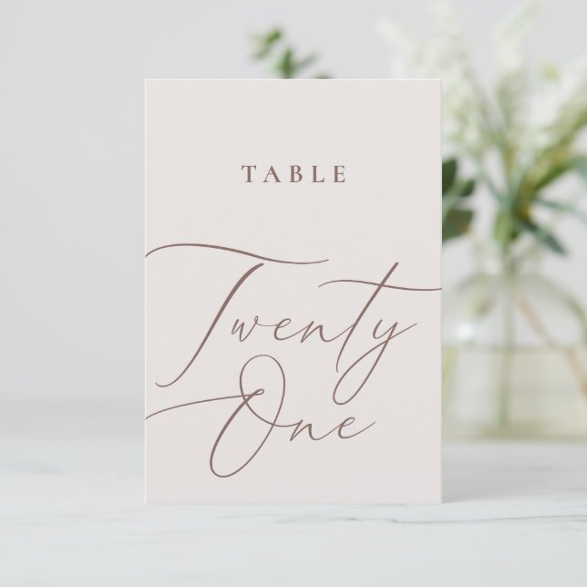 Minimalist Calligraphy Twenty One Table Number (Standing Front)