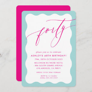 MINIMALIST Calligraphy wave 40th party mint pink Invitation