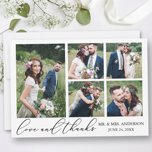 Minimalist Calligraphy Wedding 5 Photos Love Thank You Card