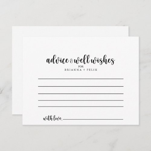 Minimalist Calligraphy Wedding Advice Card