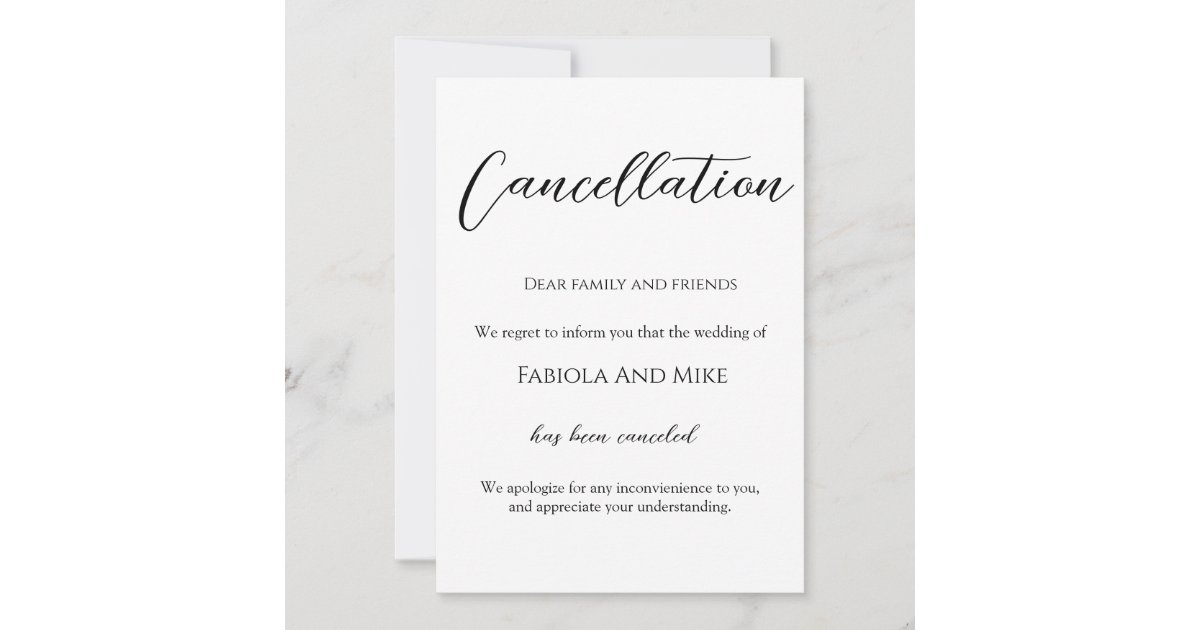 Minimalist calligraphy wedding cancellation announcement