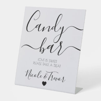 Minimalist Calligraphy Wedding Candy Bar Pedestal Sign
