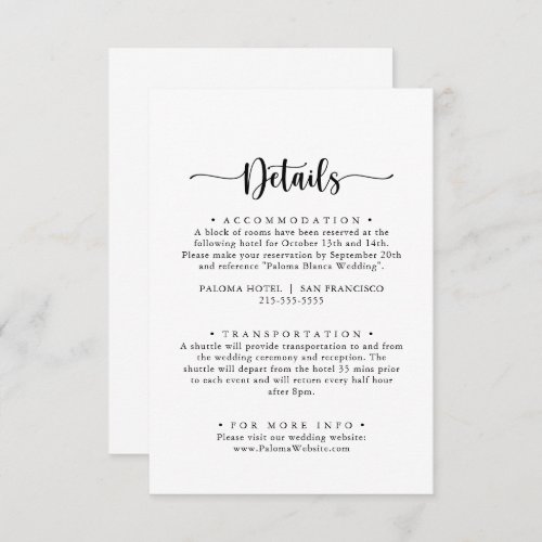 Minimalist Calligraphy Wedding Details Enclosure Card