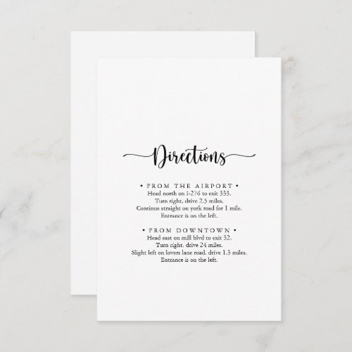 Minimalist Calligraphy Wedding Directions  Enclosure Card