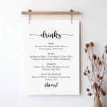 Minimalist Calligraphy Wedding Drinks Menu Sign<br><div class="desc">This minimalist calligraphy wedding drinks menu sign is perfect for a rustic wedding. The simple and elegant design features classic and fancy script typography in black and white.</div>