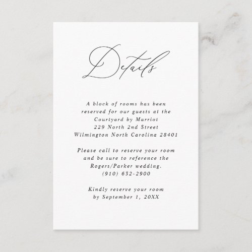 Minimalist Calligraphy Wedding Guest Information Enclosure Card