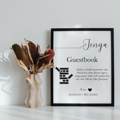 Minimalist calligraphy  wedding Jenga guestbook