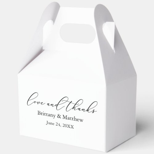 Minimalist Calligraphy Wedding Love Thanks Gable Favor Boxes