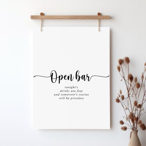 Minimalist Calligraphy Wedding Open Bar Sign