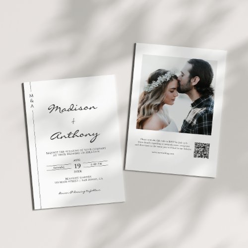 Minimalist Calligraphy Wedding Photo QR Code  Invitation