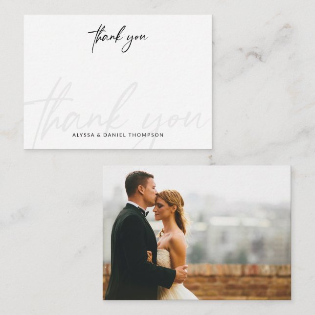 Minimalist Calligraphy Wedding Photo Simple thank  Note Card (Front/Back)
