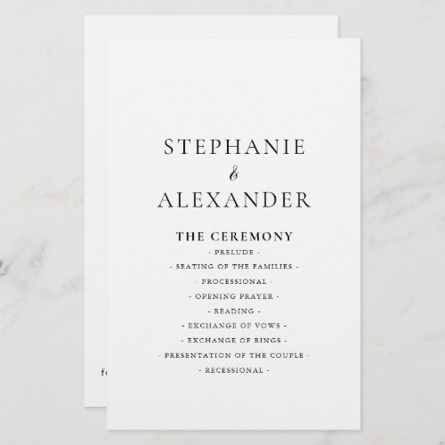 Minimalist Calligraphy Wedding program