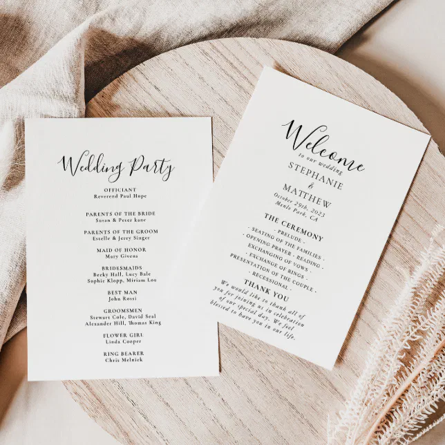 Minimalist Calligraphy Wedding Program | Zazzle