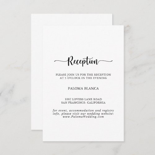 Minimalist Calligraphy Wedding Reception  Enclosure Card