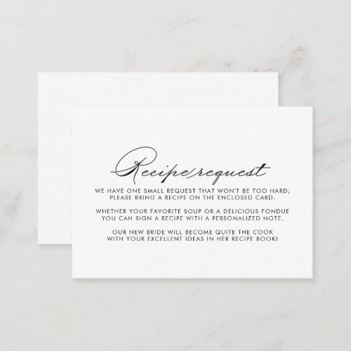 Minimalist Calligraphy Wedding Recipe Request  Enclosure Card