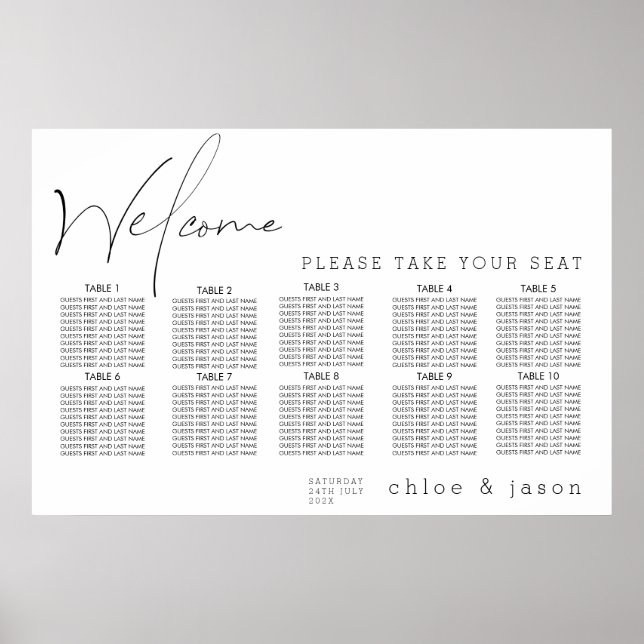 Minimalist Calligraphy Wedding Seating Chart  (Front)