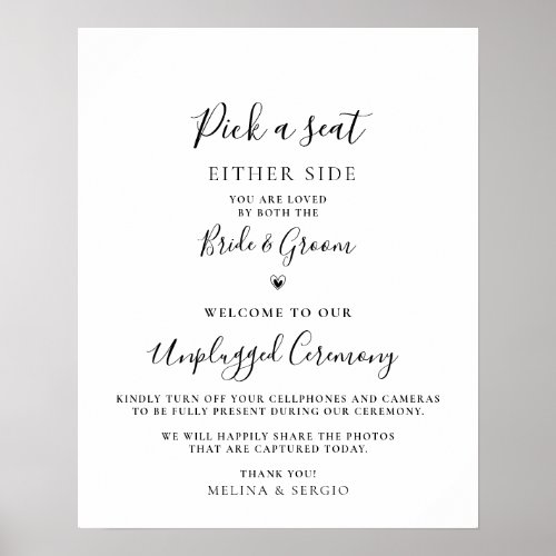 Minimalist Calligraphy Wedding Unplugged Ceremony  Poster