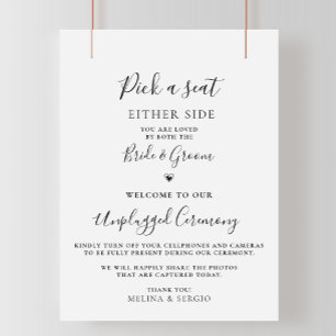 Minimalist Calligraphy Wedding Unplugged Ceremony Poster