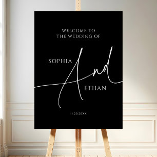 Minimalist Calligraphy Wedding Welcome Sign Black