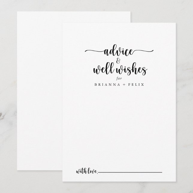 Minimalist Calligraphy Wedding Well Wishes  Advice Card (Front/Back)