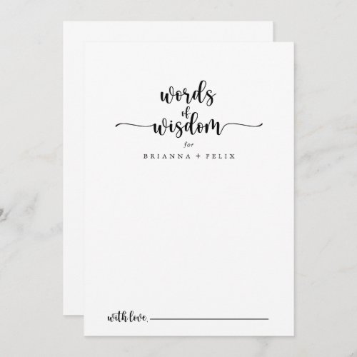 Minimalist Calligraphy Wedding Words of Wisdom  Advice Card
