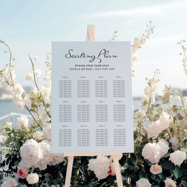 Minimalist Calligraphy White Wedding Seating Chart Foam Board (Creator Uploaded)