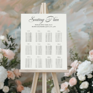 Minimalist Calligraphy White Wedding Seating Chart Foam Board