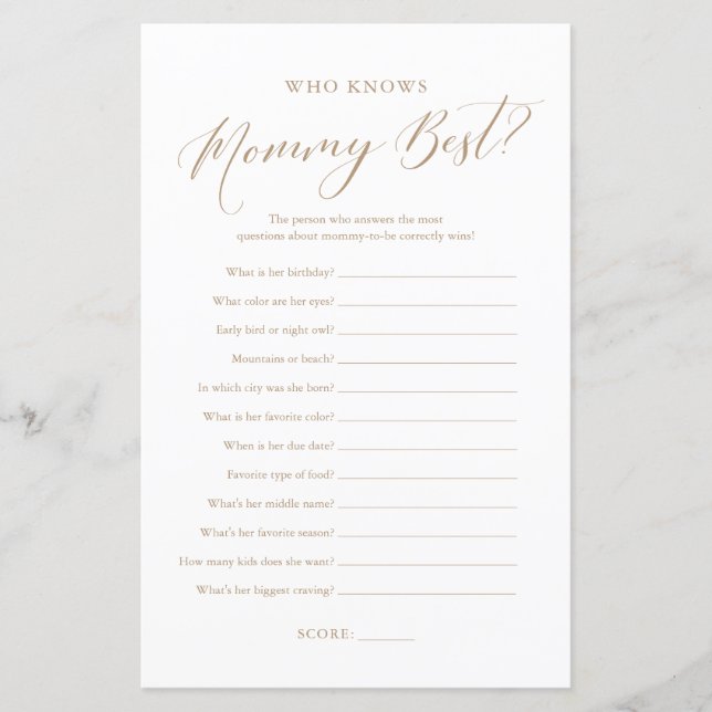 Minimalist Calligraphy Who Knows Mommy Best Game (Front)