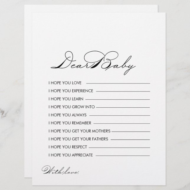 Minimalist Calligraphy Wishes for Baby (Front/Back)