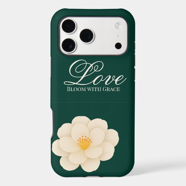 Minimalist Camellia Flower Botanical Dark Green iPhone Case (Back)