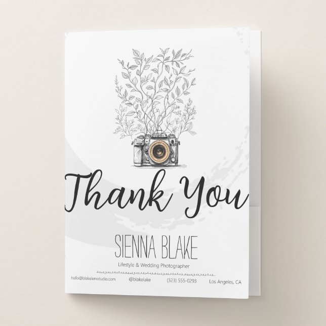 Minimalist Camera Photographer Thank You Delivery Pocket Folder (Front)