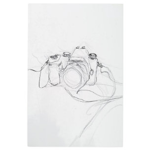 Minimalist Camera Sketch - Premium Metal Print