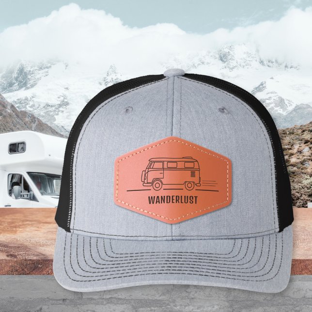 Minimalist Camper Van Life Adventure Leather Patch Hat (Minimalist Camper Van Life Adventure Leather Patch Hat ©Susanne Sachers - Sunny Wanderlust 🌞✈️)