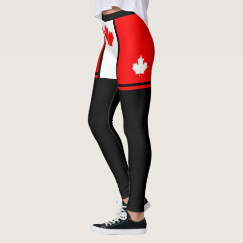 Minimalist Canadian Colors with Maple on Black  Leggings