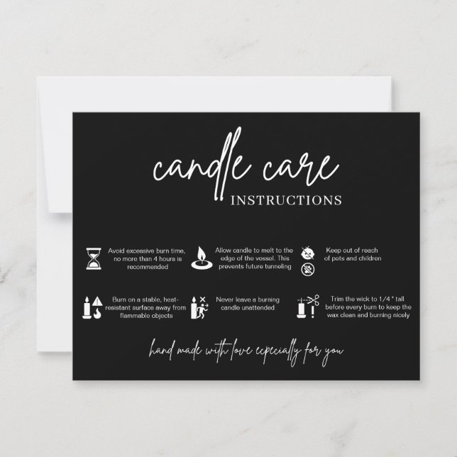 Minimalist Candle Care Card Warning Instructions (Front)