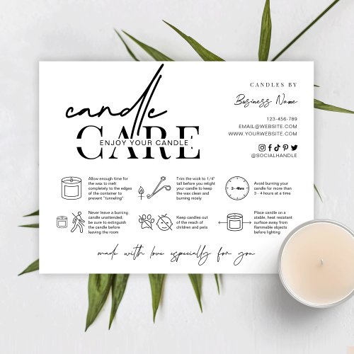 Minimalist Candle Care Card Warning Instructions