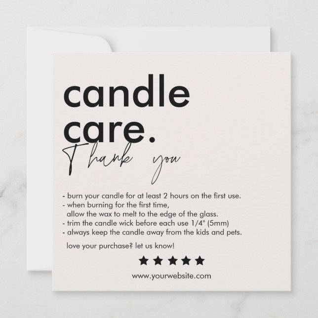 Minimalist Candle Care Instruction Thank You Card (Front)