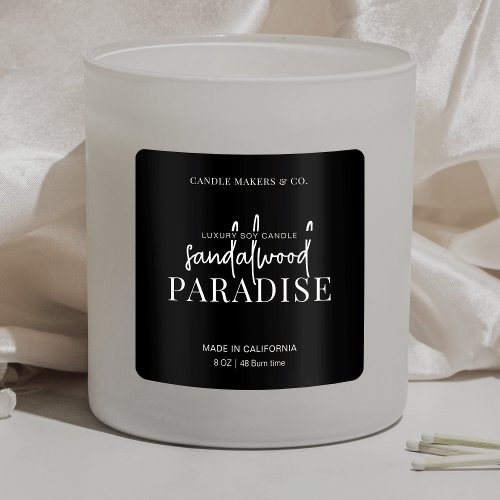 Minimalist Candle Square Label Elegant Black White