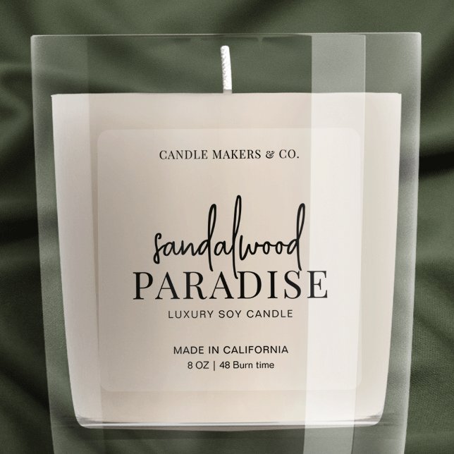 Minimalist Candle Square Label Elegant Transparent (Transparent product labels featuring trendy script and serif fonts - great for any product)